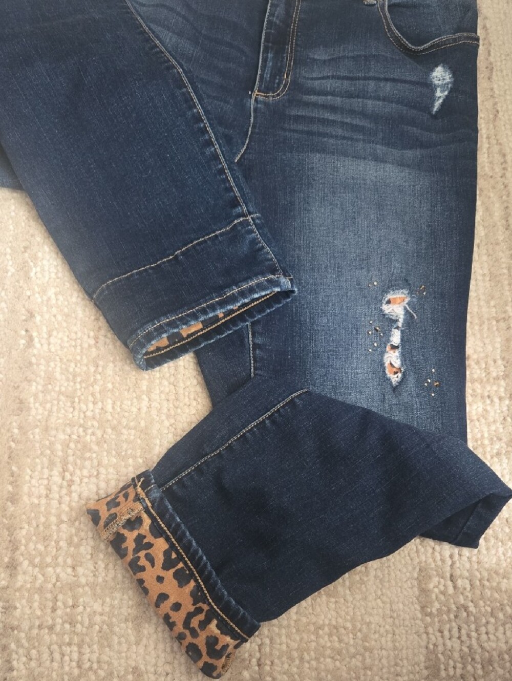 Chico's Dark Blue Boyfriend Jeans with Leopard Cuff - Picture 5 of 9